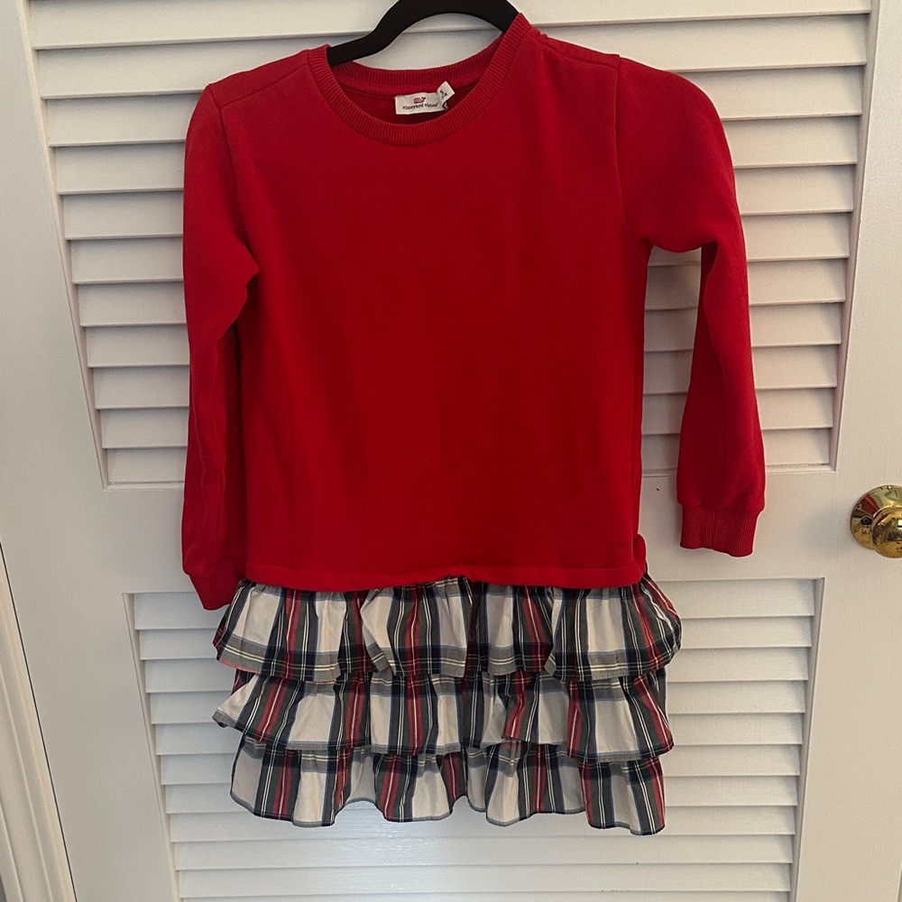 Vineyard Vines Red Sweater with Plaid Skirt